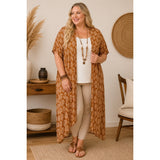 Boho Maxi Kimono Duster Cardigan Plus Size Rayon Leaf Print Open Front