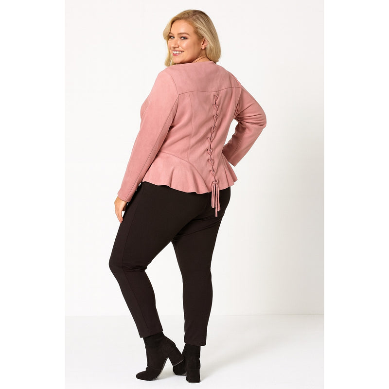 Lane Bryant Ultra Suede Peplum Jacket 24W Pink Zip Front