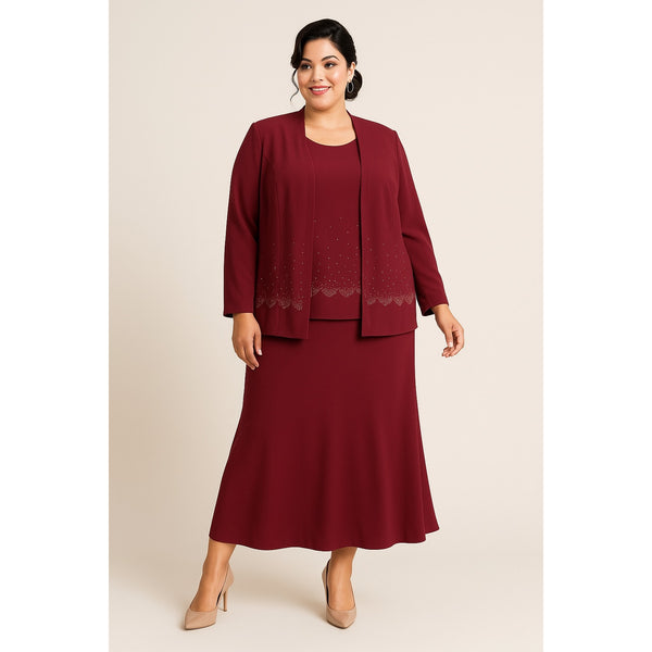 FAS Burgundy 3-Piece Georgette Evening Set –Plus Size 1X
