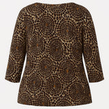 Ruby Rd. 3X Beaded Neckline Abstract Print Top Brown Black White