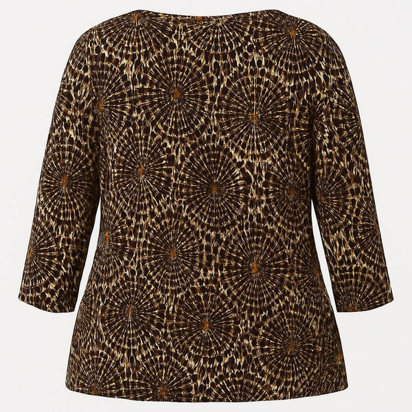 Ruby Rd. 3X Beaded Neckline Abstract Print Top Brown Black White