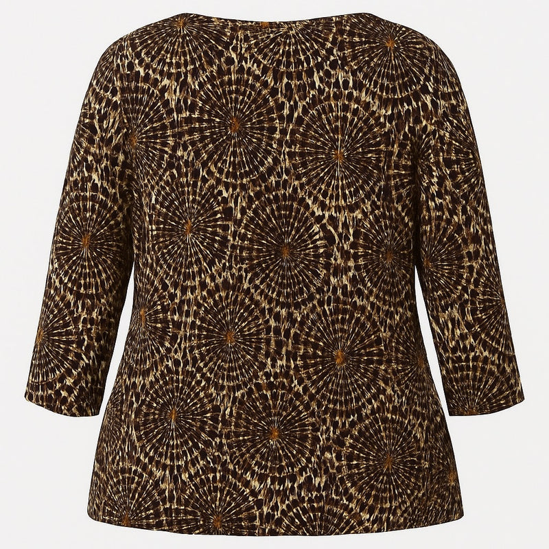 Ruby Rd. 3X Beaded Neckline Abstract Print Top Brown Black White