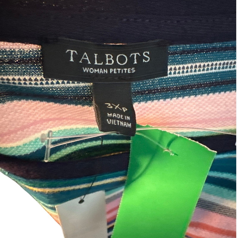 Talbots Woman 3X Petite 100% Cotton Multicolor Stripe Knit Top Casual Chic