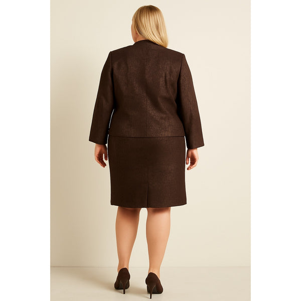 Leslie Fay Chocolate Brown Skirt Suit Set 2-Piece Plus Size Classic
