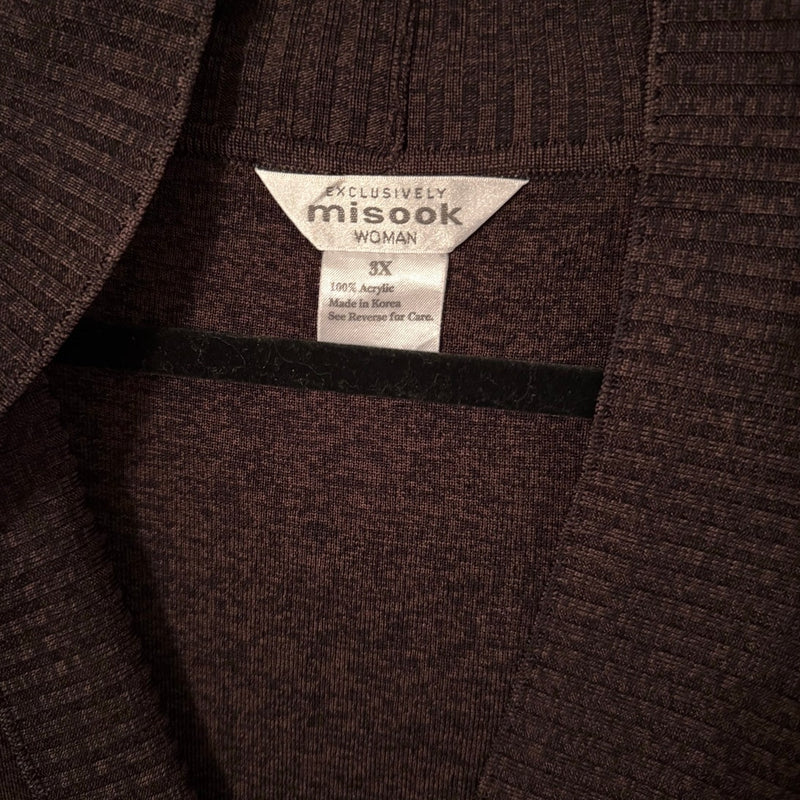 Misook Chocolate Brown Tunic Cardigan with Black Trim – Size 3X