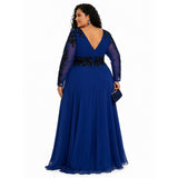 HEBEOS Cobalt Blue & Black Lace Crystal Formal Gown – Fits 18/20
