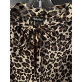 By Design Leopard Print Bow Tie Blouse 3X – Ruched Sleeves, Chic Pullover Style