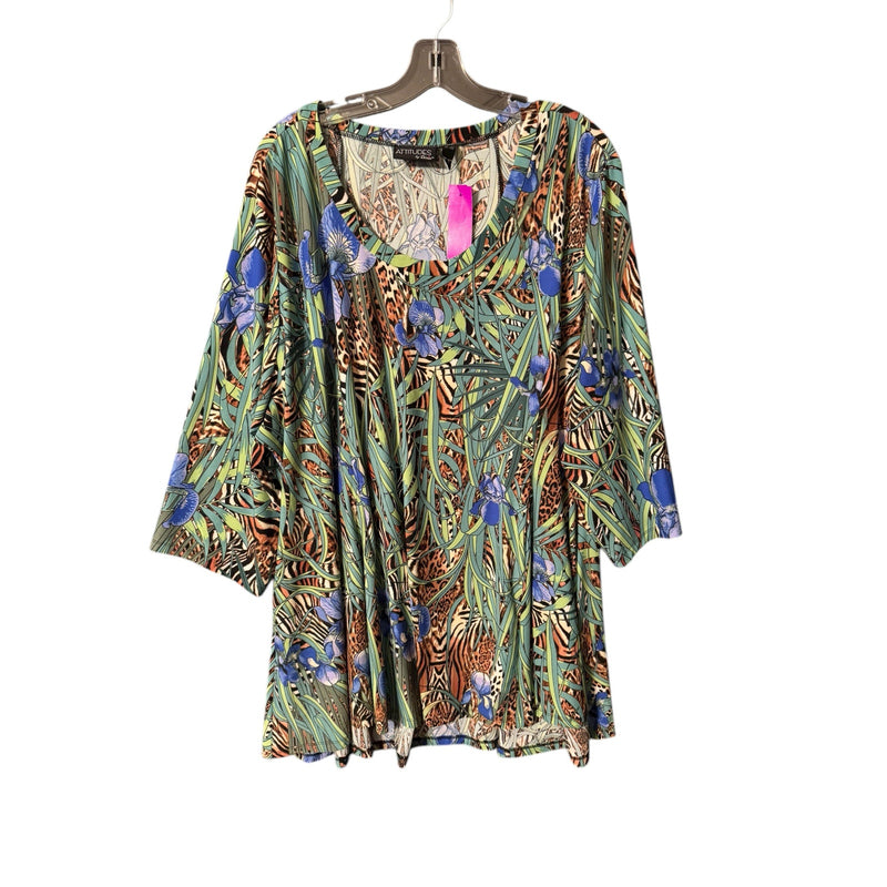 Attitudes by Renee 4X Tropical Print Tunic Top with Pockets