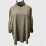 3X Cut Loose Black High Turtleneck Dolman Sleeve Top | Curved Hem | Lagenlook