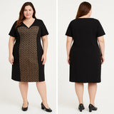Connected Woman Chevron Panel Black & Tan Career Dress 24W