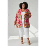 Liz & Me 5X Floral Cardigan Jacket Pink Multicolor Snap Front Plus Siz - Style Plus Consignment Boutique