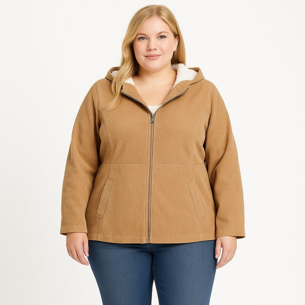 Sonoma 3X Hooded Corduroy Jacket Sherpa Hood Plaid Lining Zip Front