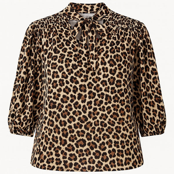 By Design Leopard Print Bow Tie Blouse 3X – Ruched Sleeves, Chic Pullover Style