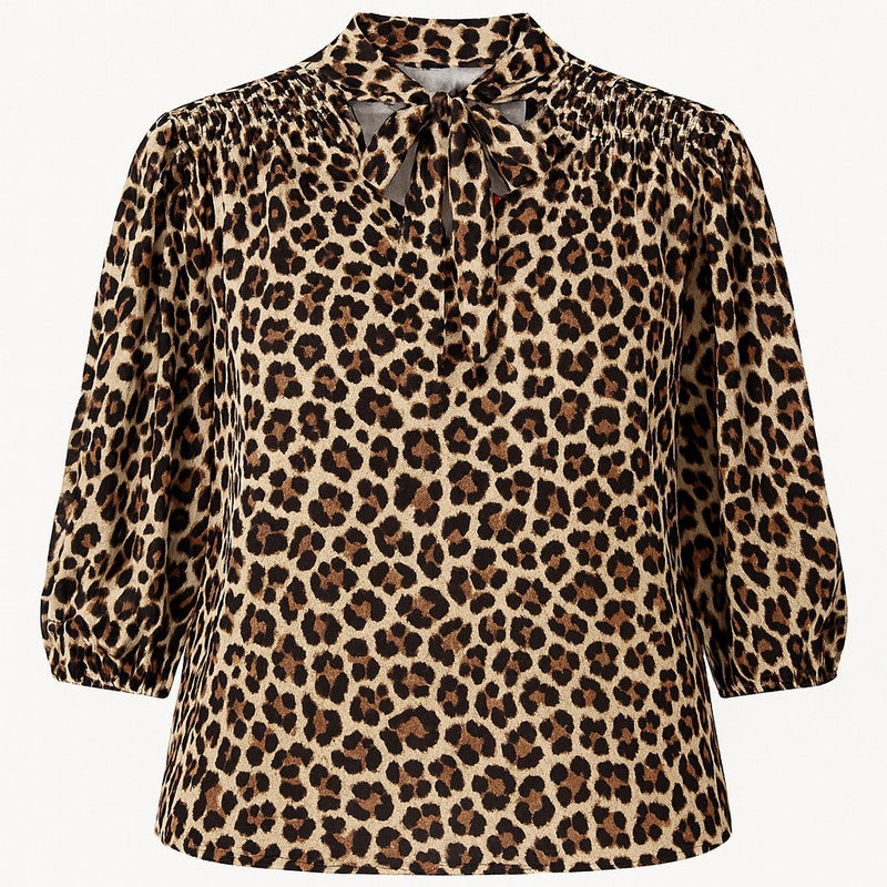By Design Leopard Print Bow Tie Blouse 3X – Ruched Sleeves, Chic Pullover Style