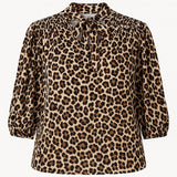 By Design Leopard Print Bow Tie Blouse 3X – Ruched Sleeves, Chic Pullover Style