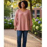 Boho Gauze Peasant Blouse Plus Size Dusty Rose Balloon Sleeve Tunic Top 4X