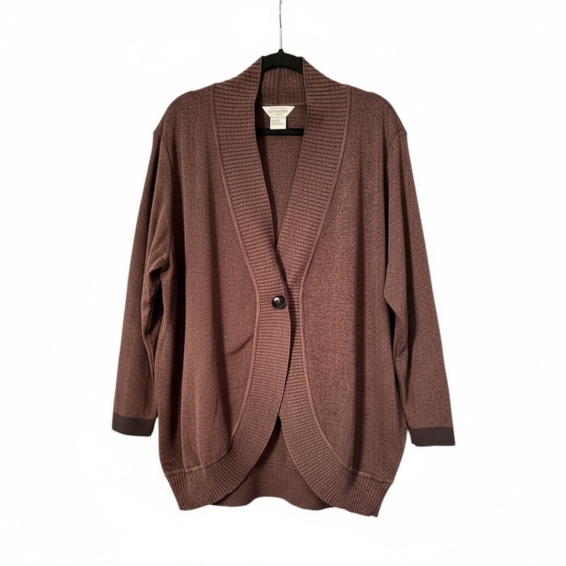 Misook Chocolate Brown Tunic Cardigan with Black Trim – Size 3X