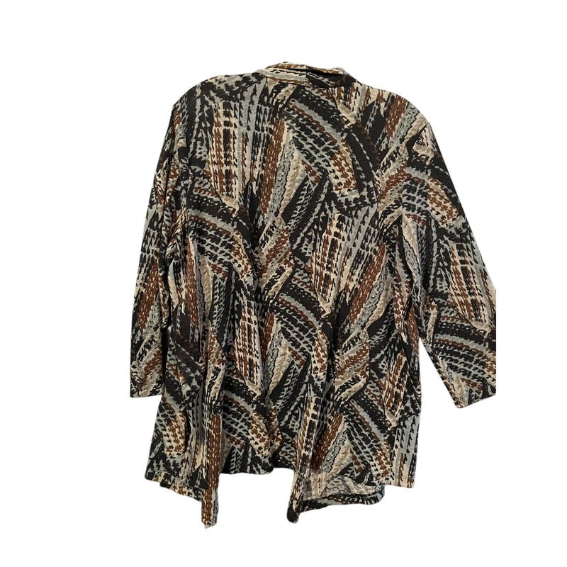 Kasper X Large Open Front Cardigan – Abstract Chocolate, Silver & Tan Print