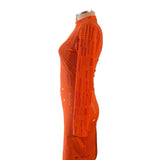 Vibrant Orange Bodycon Midi Dress with Geometric Cutouts - Size L - Style Plus Consignment Boutique