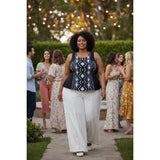 Lane Bryant Neoprene Top Navy Tie Dye Black Zip Back 1X - Style Plus Consignment Boutique