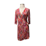 Emma & Michelle XL Multicolor Abstract Faux Wrap Dress | 3/4 Sleeve Stretch Career Casual
