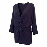 Kiyonna 4X Navy Blue Twist Front Top Draped V-Neck Stretch Plus Size