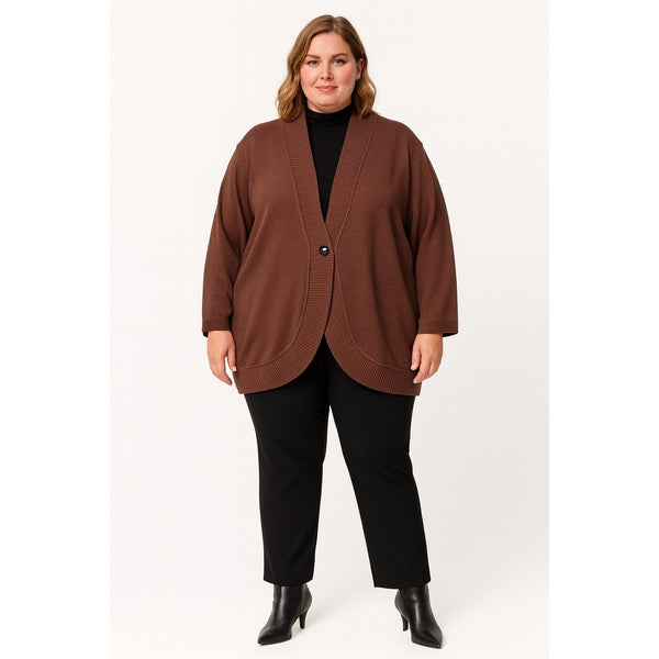 Misook Chocolate Brown Tunic Cardigan with Black Trim – Size 3X