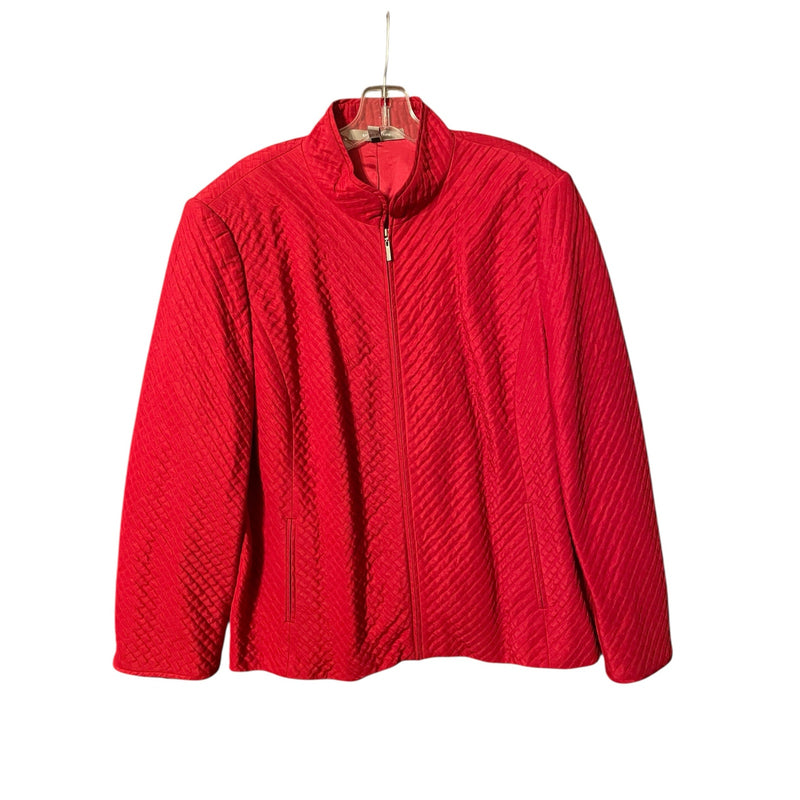 Ellen Tracy Red Quilted Wool-Silk Zip Jacket 20W