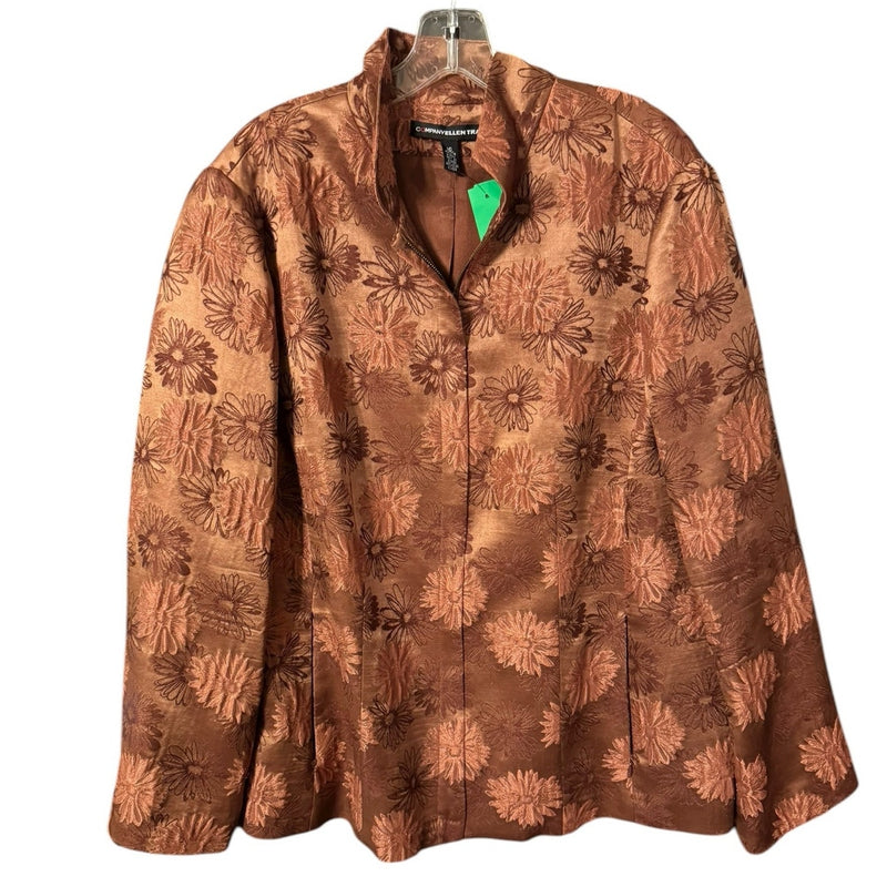 Ellen Tracy 16W Copper Floral Brocade Zip Jacket with Slant Pockets