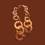 Peach Lucite Link Necklace & Faceted Drop Earrings Set