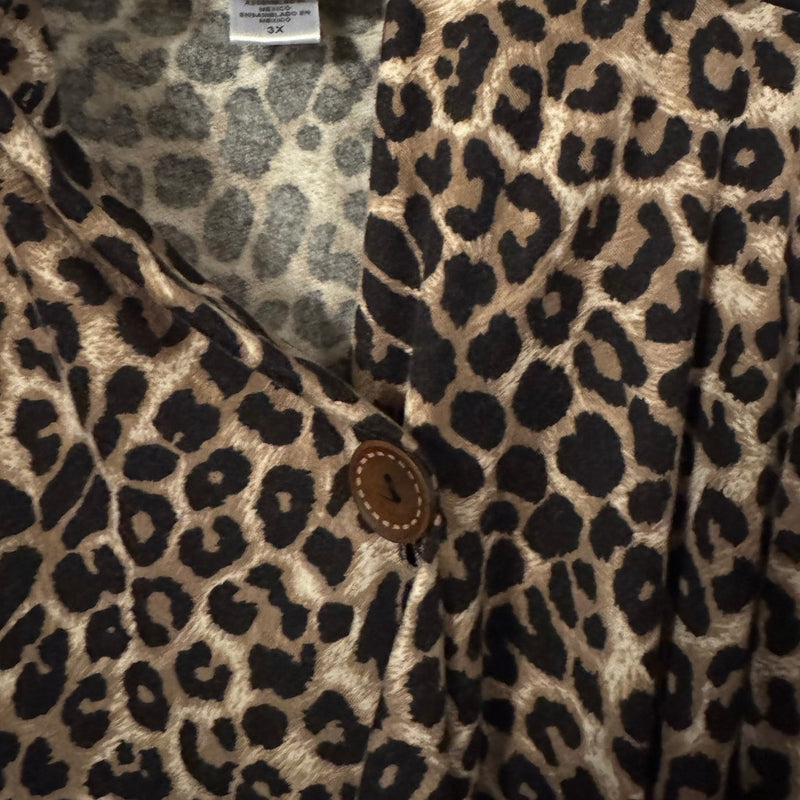 Bobeau 3X Leopard Animal Print Knit Jacket One Button Stretch Blazer