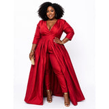 Faeriesty Red Satin High-Low Train Jumpsuit | Size 12/14 | Formal Evening Party