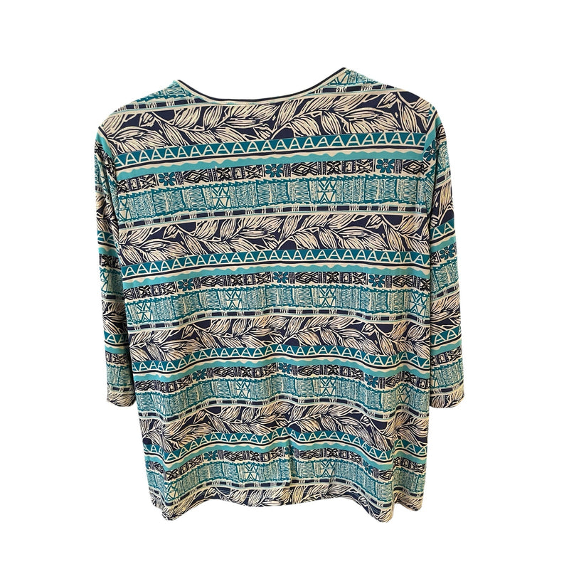 Maggie Barnes Turquoise & Gold Foil Aztec Print Top | Size 2X
