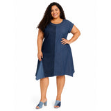Ashley Stewart Plus Size 14/16 Denim Dress Studded Neck Pockets Blue Cotton Blend