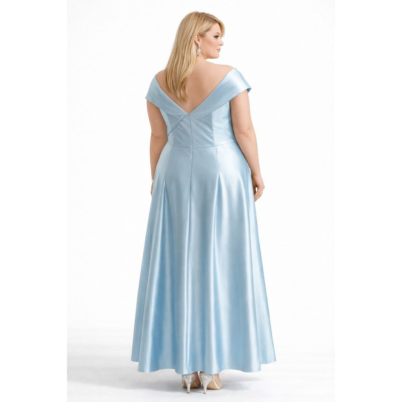 faeriesty dress 3XL Blue Satin Formal Gown Off-Shoulder A-Line Maxi Elegant Evening Chic Mermaid Bateau Long Embellished With Sequins And Taille:22 (18-24m) group-528