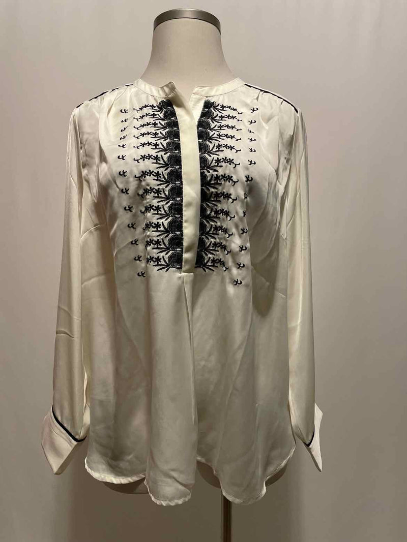 Size 2X Lucky Brand Ivory Print Blouse