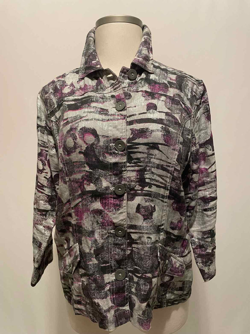 chicos Size 3 Gray Print Casual Jacket